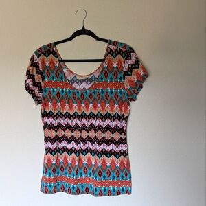 Bobbie Brooks Colorful Southwest Patterned Top Size 1X